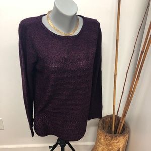 knit sweater L scoop neck waist cuff loose hanging